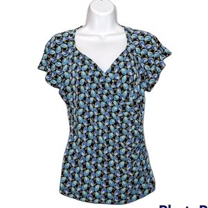 East 5th Petite Short Sleeve Blue & Green Top Small Petite